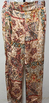 Rachel Zoe Grande Crema Multi Paisley Satén Pantalones Cintura Elástica Pierna Ancha Nuevo Con Etiquetas Foto 1 de 4