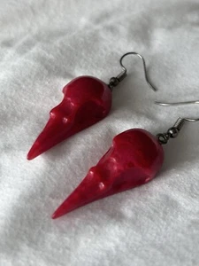 SHIMMERY BIRD SKULL EARRINGS hypoallergenic raven crow punk goth Whimsygoth - Picture 1 of 12