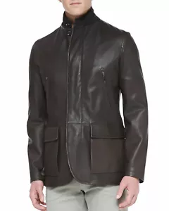 Design Neu Herren Lederjacke 100 % echtes weiches Lammfell schmale Passform Manteljacke - Bild 1 von 9