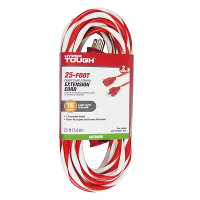 Hyper Tough 1-Outlet 25FT Candy Cane Extension Cord, Red/White - Image 1 of 4