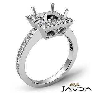 Classic Halo Princess Semi Mount Diamond Engagement Ring 18k White Gold 0.38Ctw - Picture 1 of 6