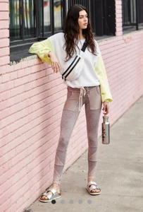 NEW S Free People Movement Kyoto Leggings Pant High Rise Patchwork Mocha Taupe - Picture 1 of 5