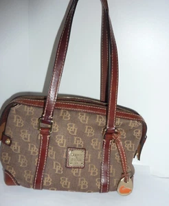 Vintage Dooney & Bourke BROWN Monogram Letter Logo CANVAS Shoulder Purse Bag - Photo 1/12