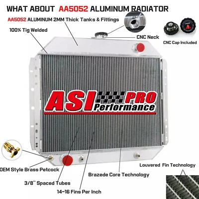 Fit 1966-1979 Ford F100 F150 F350 F250 Bronco 6.6/7.5L 4-Row Aluminum Radiator Foto 1 de 4