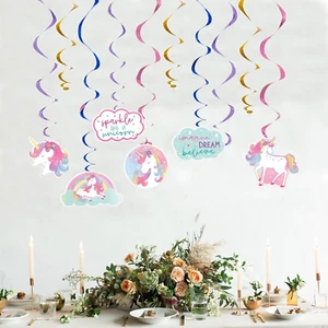 12 PCS Rainbow Unicorn Ceiling Streamers - Hanging Decorations for Girls' Unicor - Picture 1 of 12