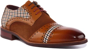 Justinreess England Kyle Men Check Print Oxford Toe Shoe In Brown Size UK 6 - 12