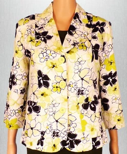 PIERRE CARDIN size 10 green/white/black floral 3/4-sleeve blazer cotton/spandex - Picture 1 of 14
