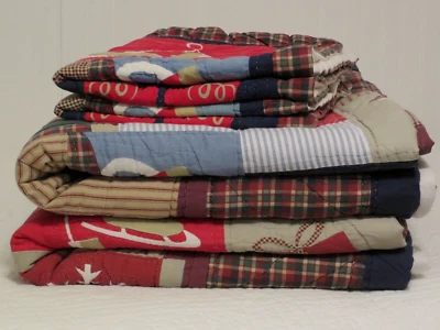 2 Kohl's Christmas Holiday Quilt + Sham Set Twin Snowman Country Lodge Patchwork - Image 1 of 4