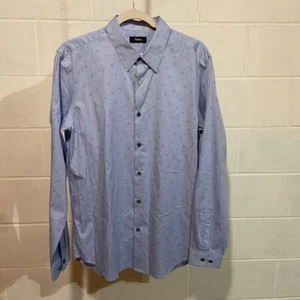 Theory Mens Irving LS Dress Shirt Large Blue Circle Pattern Career Wedding NWT - Picture 1 of 7