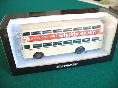 MINICHAMPS D2U Büssing Bus Schultheiss Bier Modellino Autobus Doppio Piano 1:43 - Immagine 1 di 4