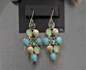 Anne Klein abalone Turquoise Gold Tone Chandelier Drop earrings NEW NWOT - Picture 1 of 4