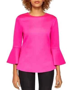 Ted Baker Gigih Bell Sleeve Round Neck Top Pink Size 8 BNWT - Picture 1 of 3