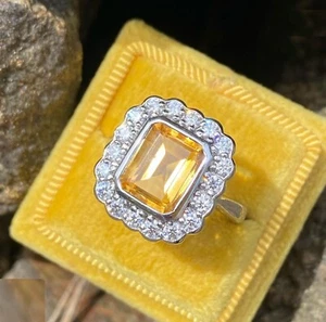 Feiner gelber Smaragdschliff 9,82 kt Citrin & 1,3 kt runder CZ wunderschöner ... - Bild 1 von 6