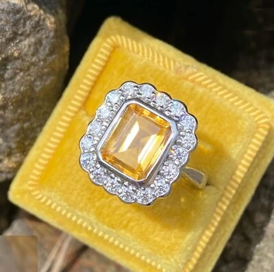 Feiner gelber Smaragdschliff 9,82 kt Citrin & 1,3 kt runder CZ wunderschöner ... - Bild 1 von 4