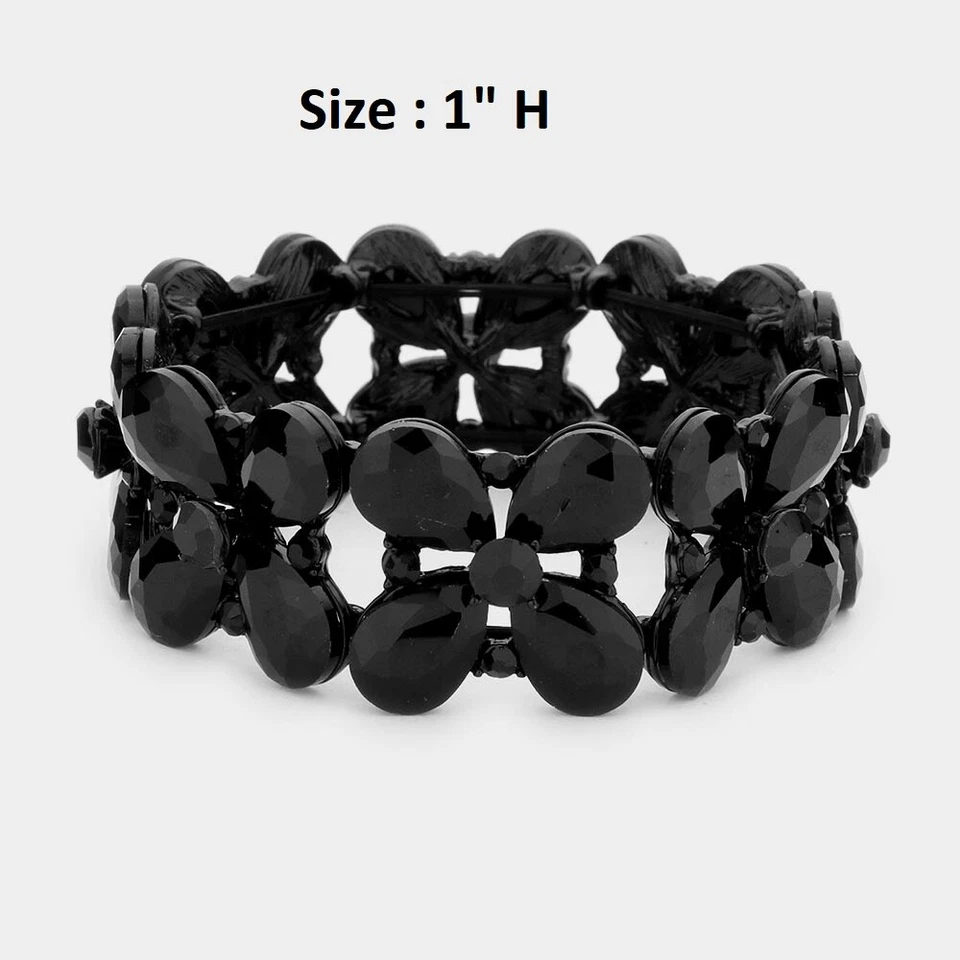 Teardrop Crystal Rhinestone Cocktail Stretch Bangle Bracelet Wedding Evening NEW - Image 1 of 1