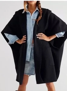 FREE PEOPLE All I Need Cozy Hooded Kimono Ponchos Jacket One Size - Picture 1 of 9
