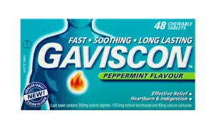 Gaviscon Chewable Tablets Peppermint Heartburn & Indigestion Relief 48 Pack - Picture 1 of 4