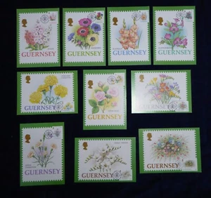 Guernsey stamps 1992 Flower Definitive Set of 10 Stamps on PHQ Cards Front FDC. - Picture 1 of 2