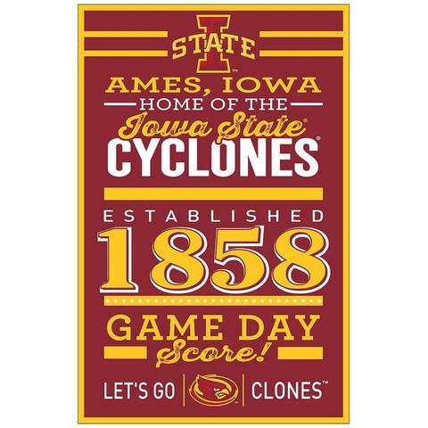 Iowa State Cyclones 11"x17" Wood Sign Established Design [NEW] NCAA Banner Wall Cover