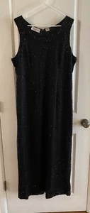 Laurence Kazar abito tubino nero seta perline paillettes maxi abito vintage taglia 1X/2X - Foto 1 di 24