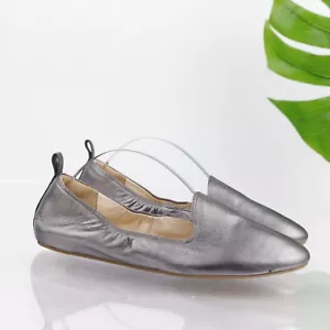 Cole Haan Womens Ballet Flat Size 7.5 Soft Silver Metallic Leather Loafer Shoe - Picture 1 of 16