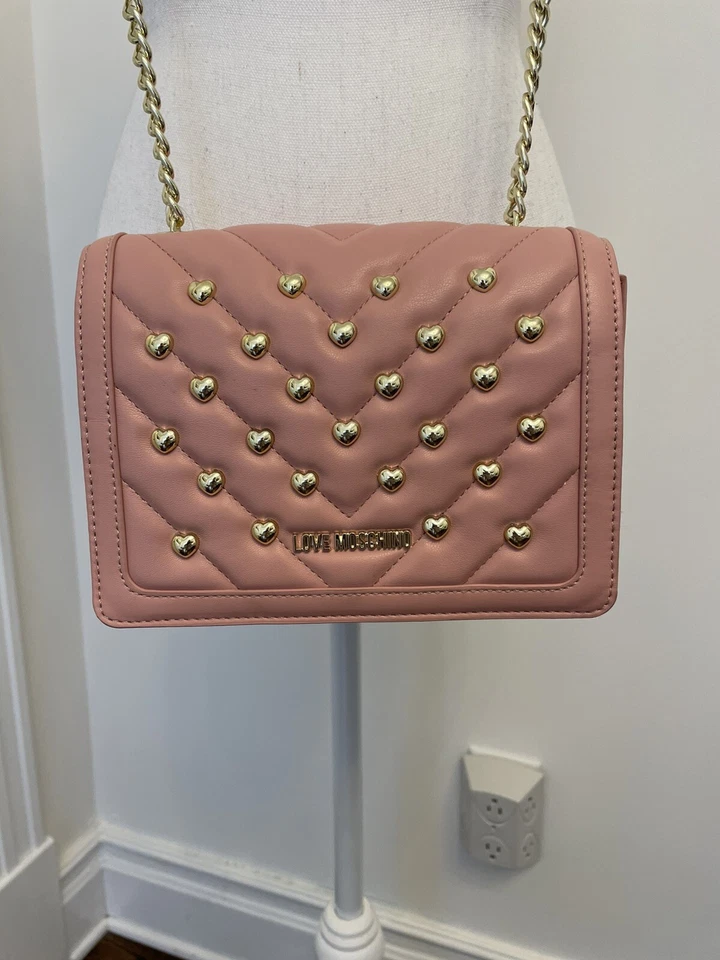 Love Moschino Pink Quilted Crossbody BORSA Matt Gold Chain Bag Logo Heart