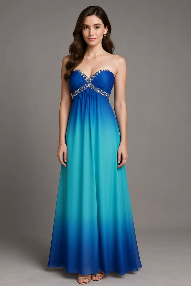 Vestido de graduación vintage Deb para mujer 4 Y2K azul ombre Y2K adornado vestido glamuroso elegante Foto 1 de 4