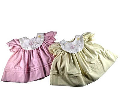Vtg ESTATE 2X TWINS PINK/YELLOW Dresses Infant 3-6 Months SEE MEASUREMENTS - Image 1 of 4