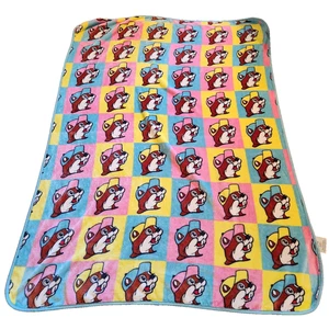 Buc-ee's Plush Throw Blanket, Pastel Color Block Checkered Pink Yellow Blue - Picture 1 of 7