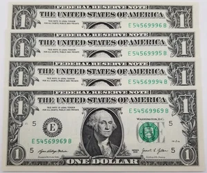Uncirculated Sequential (Lot of 4) Repeater 69 Serial Number Dollars U.S. 2021 E - Picture 1 of 24