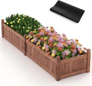 Costway Wood Raised Garden Bed, 230 x 59 x 40 CM Divisible Planter Box w/Corn... - Picture 1 of 9