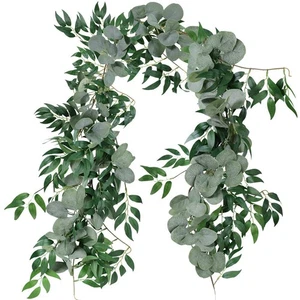 5.5' L Mixed Faux Silver Dollar Eucalyptus Artificial Willow Vines Twigs Leav... - Bild 1 von 5