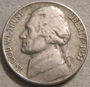 SELLING AS SHOWN - 1951 P JEFFERSON NICKEL *** 413 - Picture 1 of 6