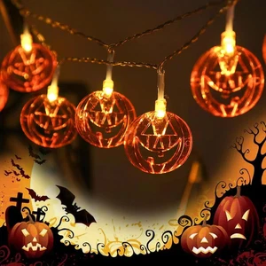 Halloween Orange Pumpkin Lanterns Battery Operated String Lights 30LED Indoor Ou - Picture 1 of 13