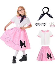 50s Poodle Skirt Costume Set Girls Medium Shirt Scarf Glasses - Picture 1 of 4