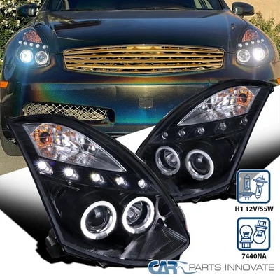 Smoke Projector Headlights Fits 2003-2007 Infiniti G35 Coupe LED Halo Left+Right - Image 1 of 4