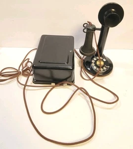 Vintage American Tel & Tel Co. 337 Candlestick Telephone With Ringer Box - Foto 1 di 17