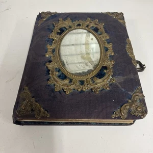 Antique Vintage Velvet Cover Victorian Photo & Card Album w/Mirror - Picture 1 of 13