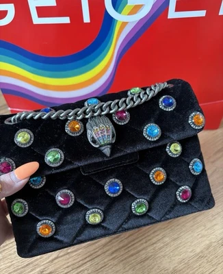 Kurt Geiger Kensington Mini Octavia Embellished Velvet Crossbody Bag Black - Image 1 of 4