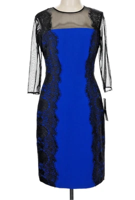 Nuevo Vestido Chetta B Para Mujer 8 Azul y Negro Encaje Transparente Negocios Clásico Cóctel Foto 1 de 4
