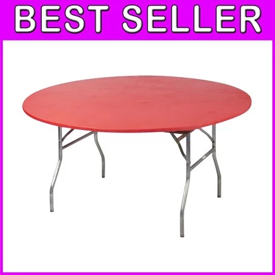 Red Vinyl Table Covers 10-Pack - Elastic Fitted - 60" Round - Image 1 of 4