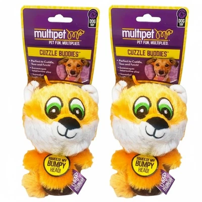 Lot Of 2 Multipet Knobby Fox Squeaky Plush Dog Toy Bumpy Head Cuzzle Buddies - Image 1 of 4