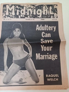 1965 RAQUEL WELCH SUGGEST ADULTERY CAN SAVE YOUR MARRIAGE MIDNIGHT NEWS PAPER - Picture 1 of 11