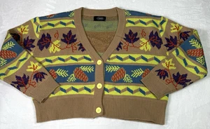 Cider Cardigan Sweater Size Medium Carmel Yellow Floral Cropped Knit - Picture 1 of 7