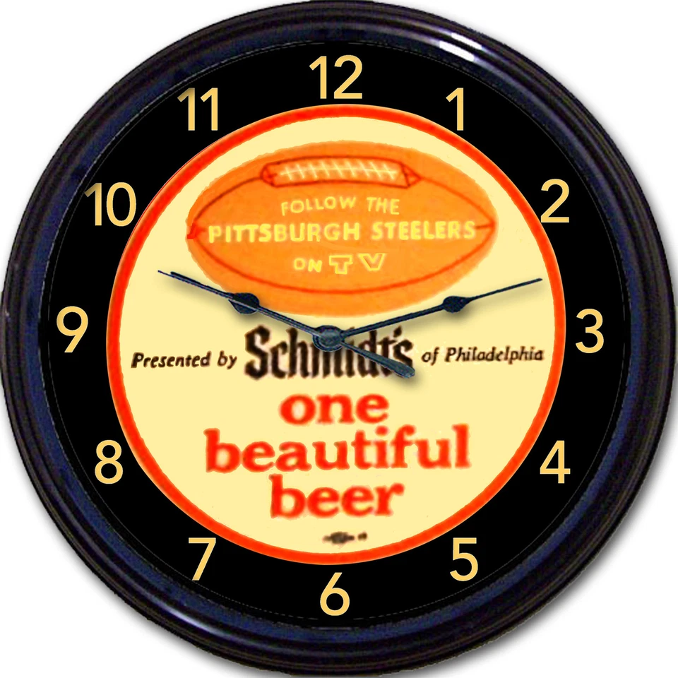 Pittsburgh Steelers Schmidts Football Beer Wall Coaster Clock Beer NFL Man Cave  - Image 1 of 1