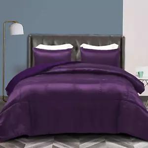 3-Piece Reversible Silky Soft Queen Comforter Bedding Set, Luxurious Satin Comfo - Picture 1 of 8