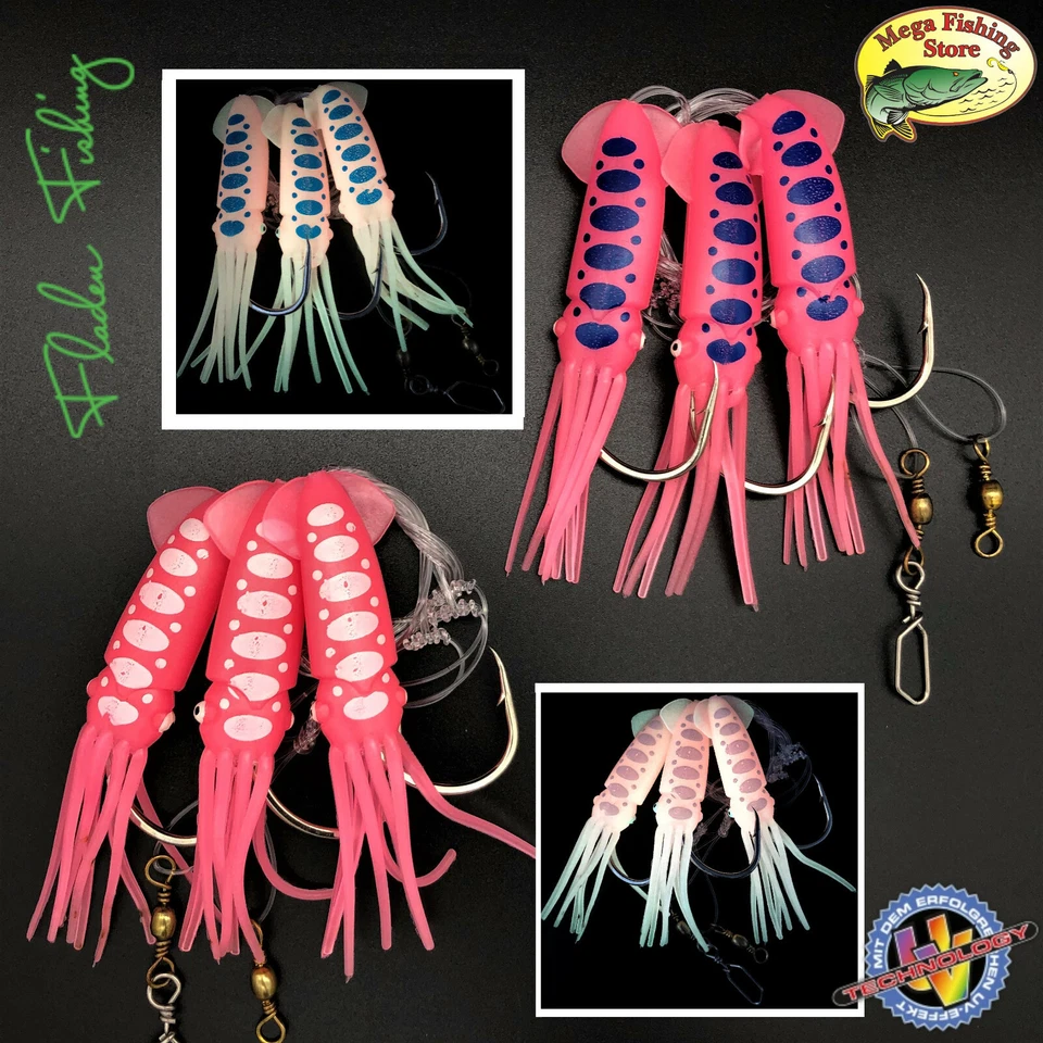 FLADEN Luminous Octopus System / Vorfach Rig - Dorsch Norwegen Köder 8/0 & 10/0 - Bild 1 von 3