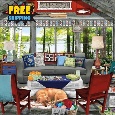 Quebra-cabeça Tracy Flickinger Lake Cabin 300 peças 24x18” grande tamanho grande - Imagem 1 de 4