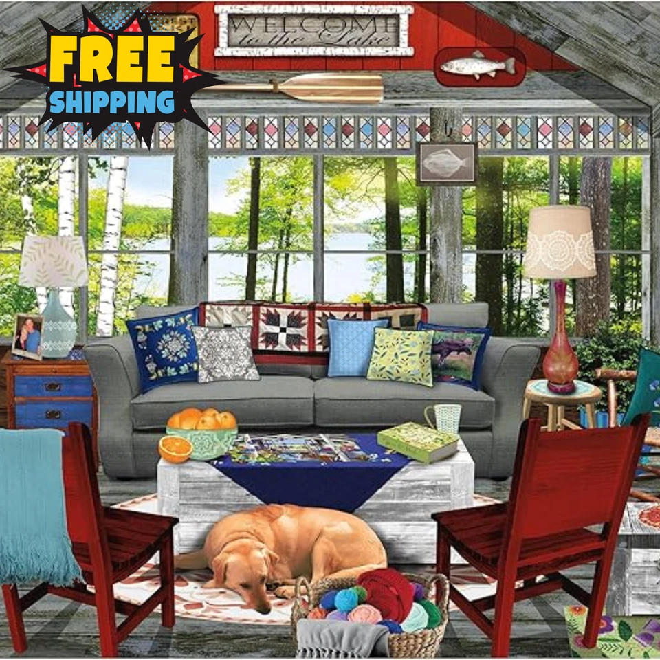 Ceaco - Tracy Flickinger - Lake Cabin - Oversized 300 Piece Jigsaw Puzzle 24 X