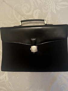Dunhill Briefcase Black Waxed Canvas & Leather Trim With Locking Flap - Picture 1 of 11